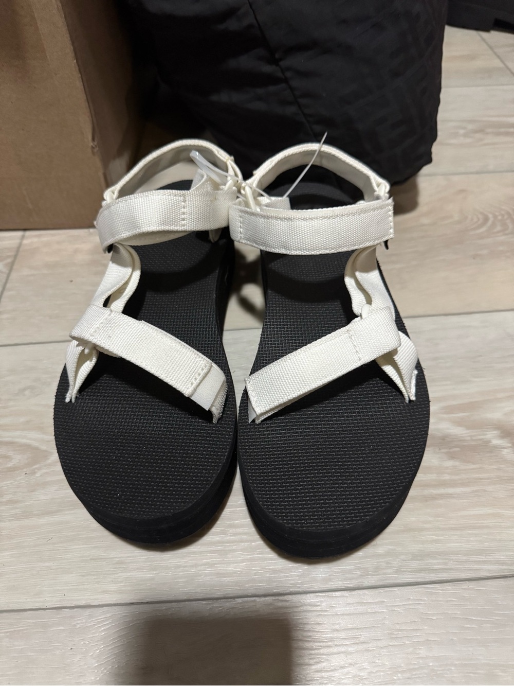 Size 10 Teva White Strap Sport Sandals with Black Footbed